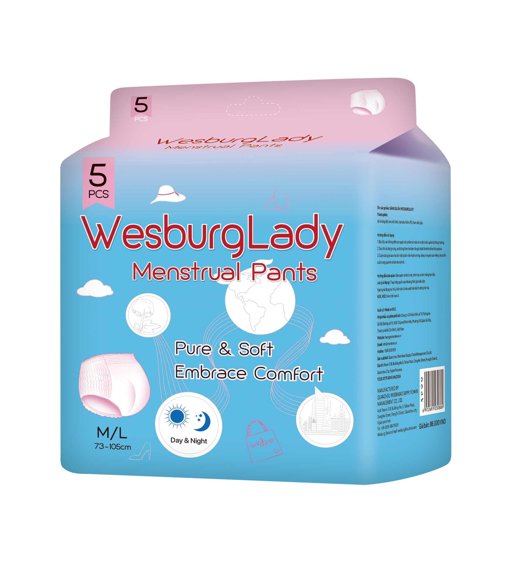 WesburgLady Disposable Underwear for Women, Organic Cotton Cover - Incontinence Pads, Postpartum Essentials, Disposable Underwear, Unscented, Maximum Coverage 