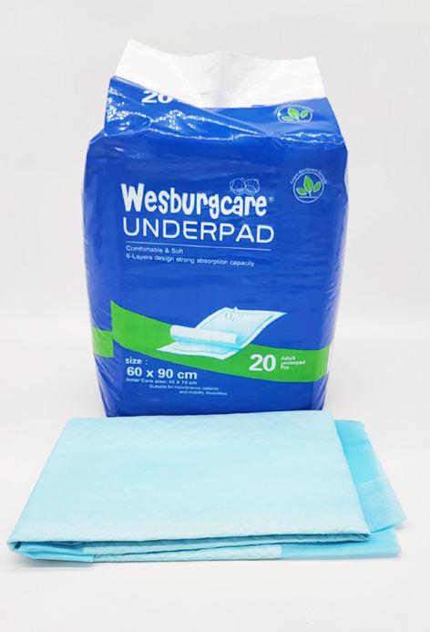 disposable personal care 60*90 underpad from Wesburgcare brand strong absorb core from USA wood pulp